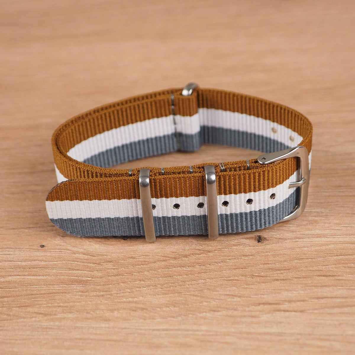 Grey, White and Beige Striped NATO Watch Band