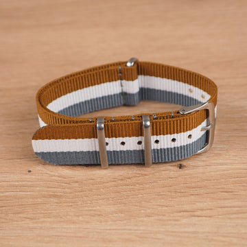 Grey, White and Beige Striped NATO Watch Band