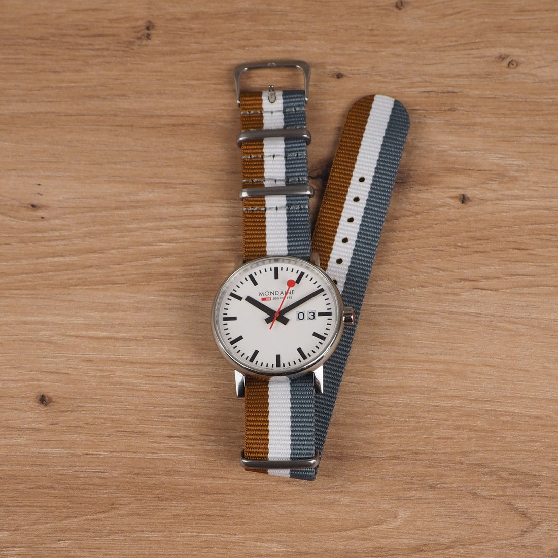 Bracelete NATO Cinzento, Branco e Bege