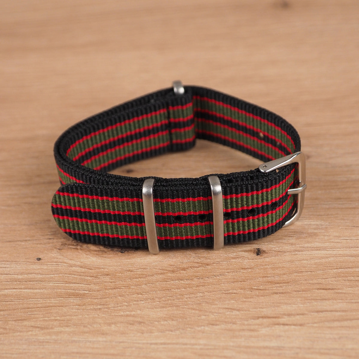 Black, Green and Red Striped NATO Watch Band