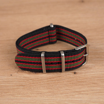 Black, Green and Red Striped NATO Watch Band
