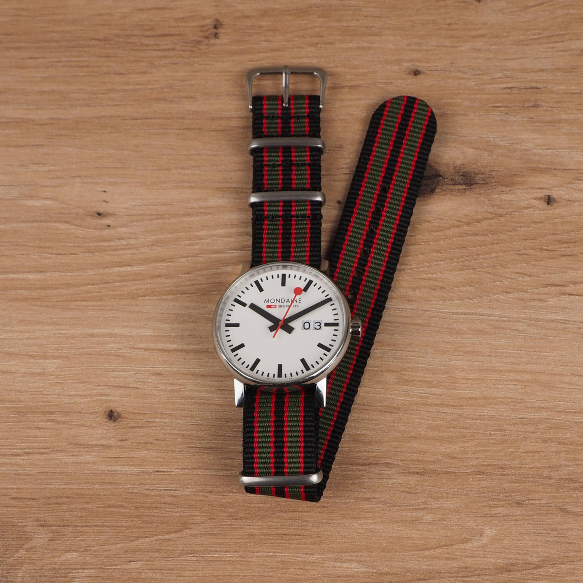 Black, Green and Red Striped NATO Watch Band