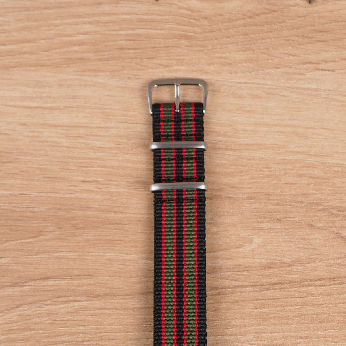 Black, Green and Red Striped NATO Watch Band