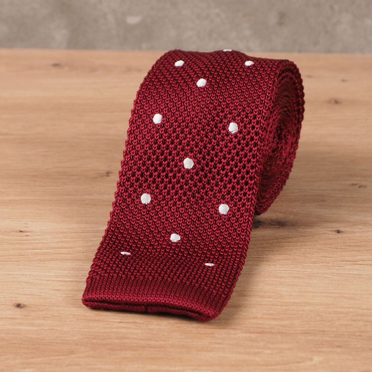 Polka Dot Burgundy Knit Tie