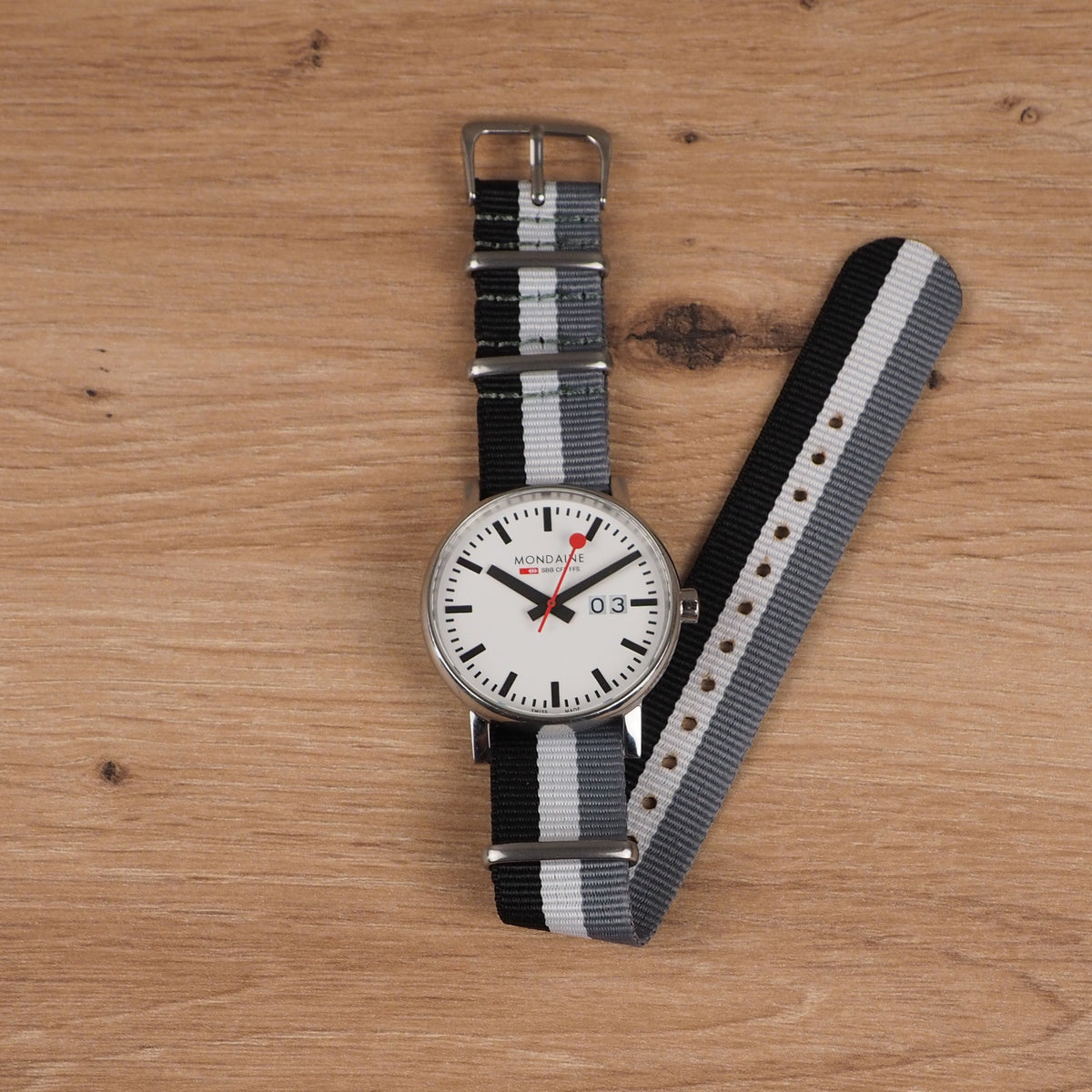 Black, White and Grey Striped NATO Watch Band