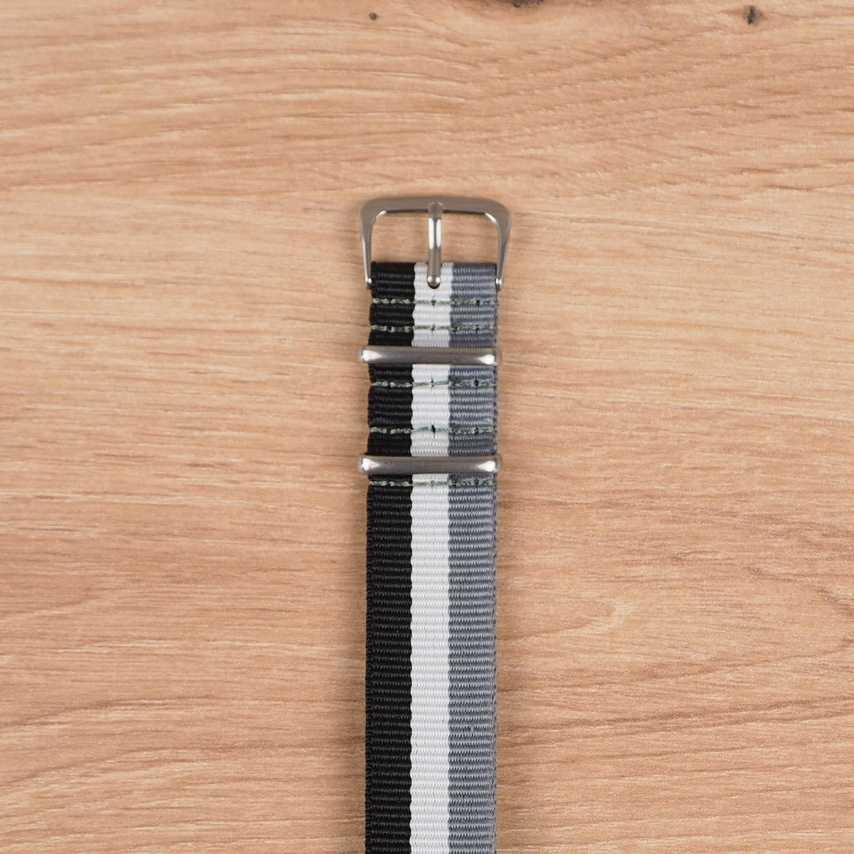Black, White and Grey Striped NATO Watch Band
