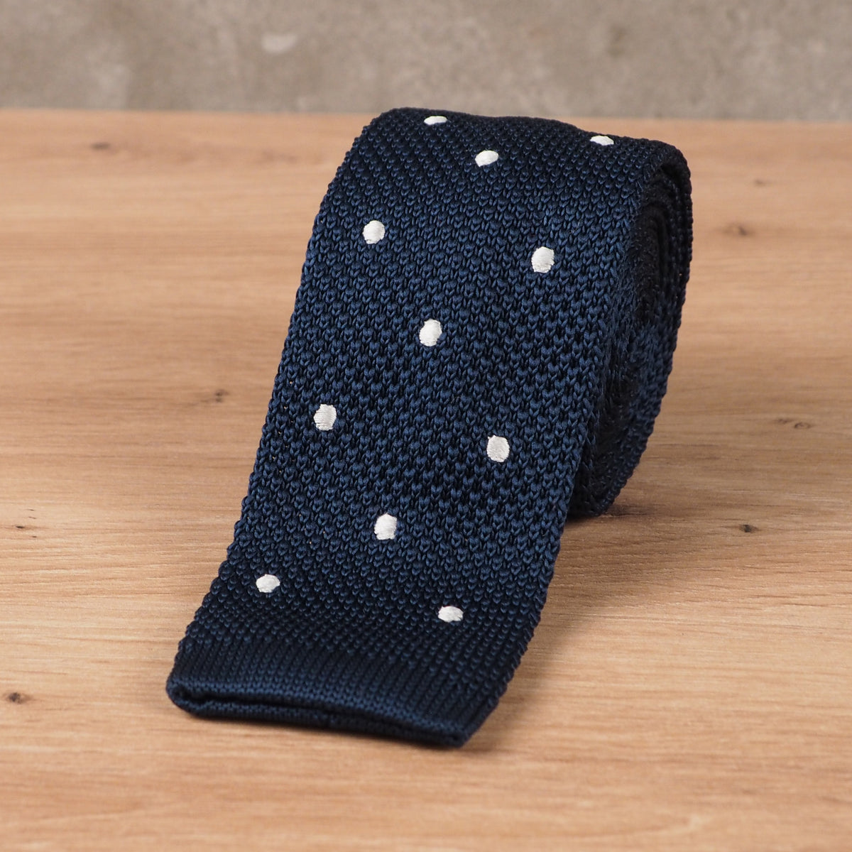 Polka Dot Navy Blue Knit Tie