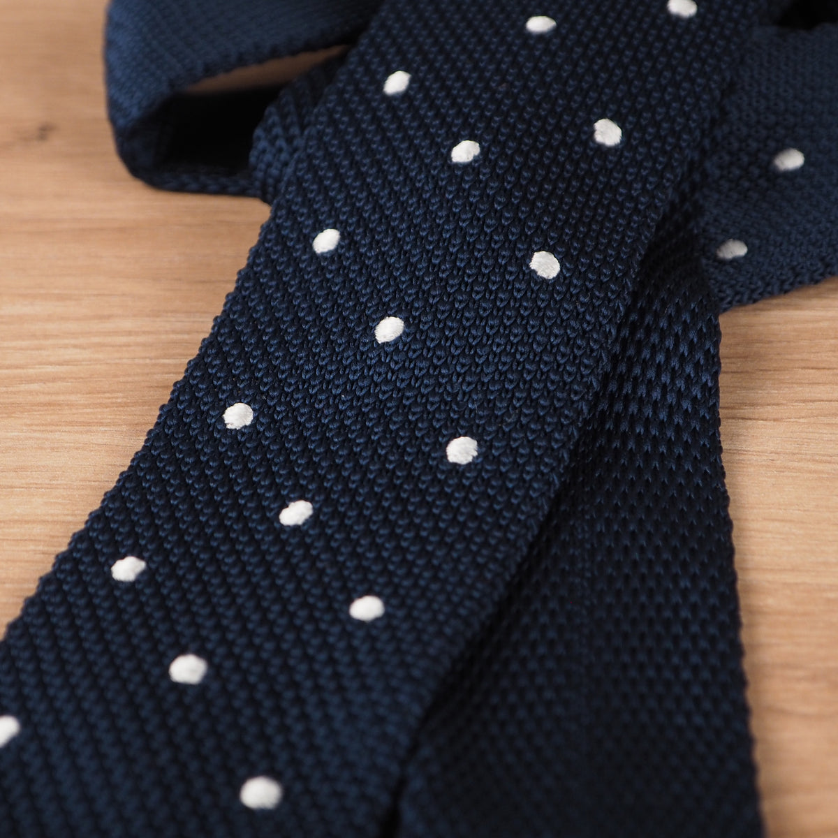 Polka Dot Navy Blue Knit Tie