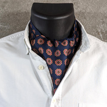 Geometric Floral Silk Ascot (navy blue)