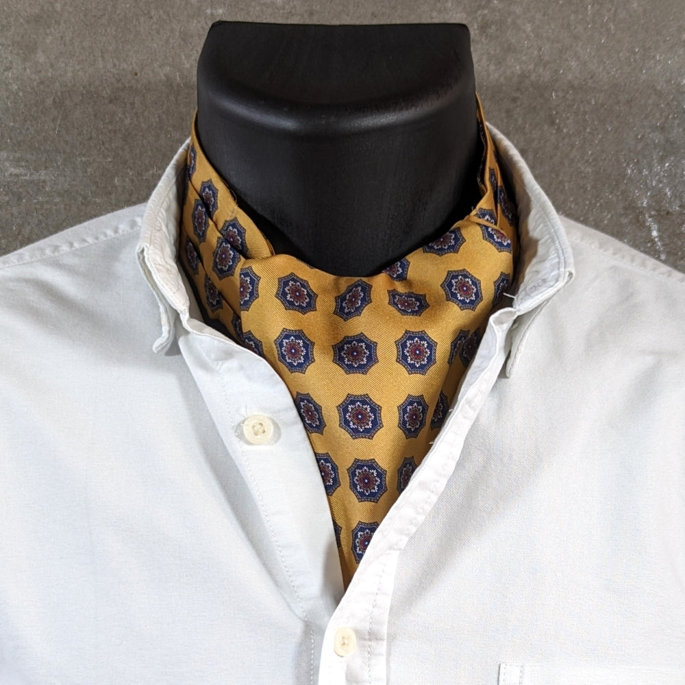 Geometric Floral Silk Ascot (golden yellow)