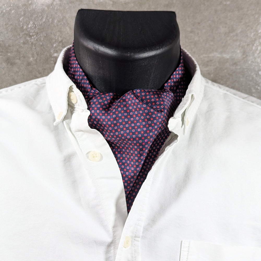 Checkered Silk Ascot (blue/red)