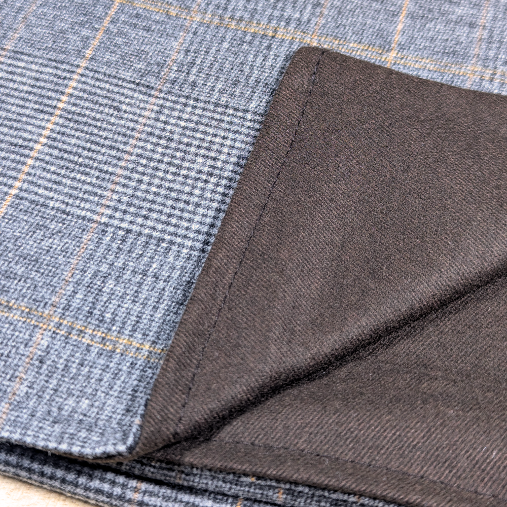 Glen Plaid and Plain Soft Wool Reversible Scarf (grey with golden stripe)