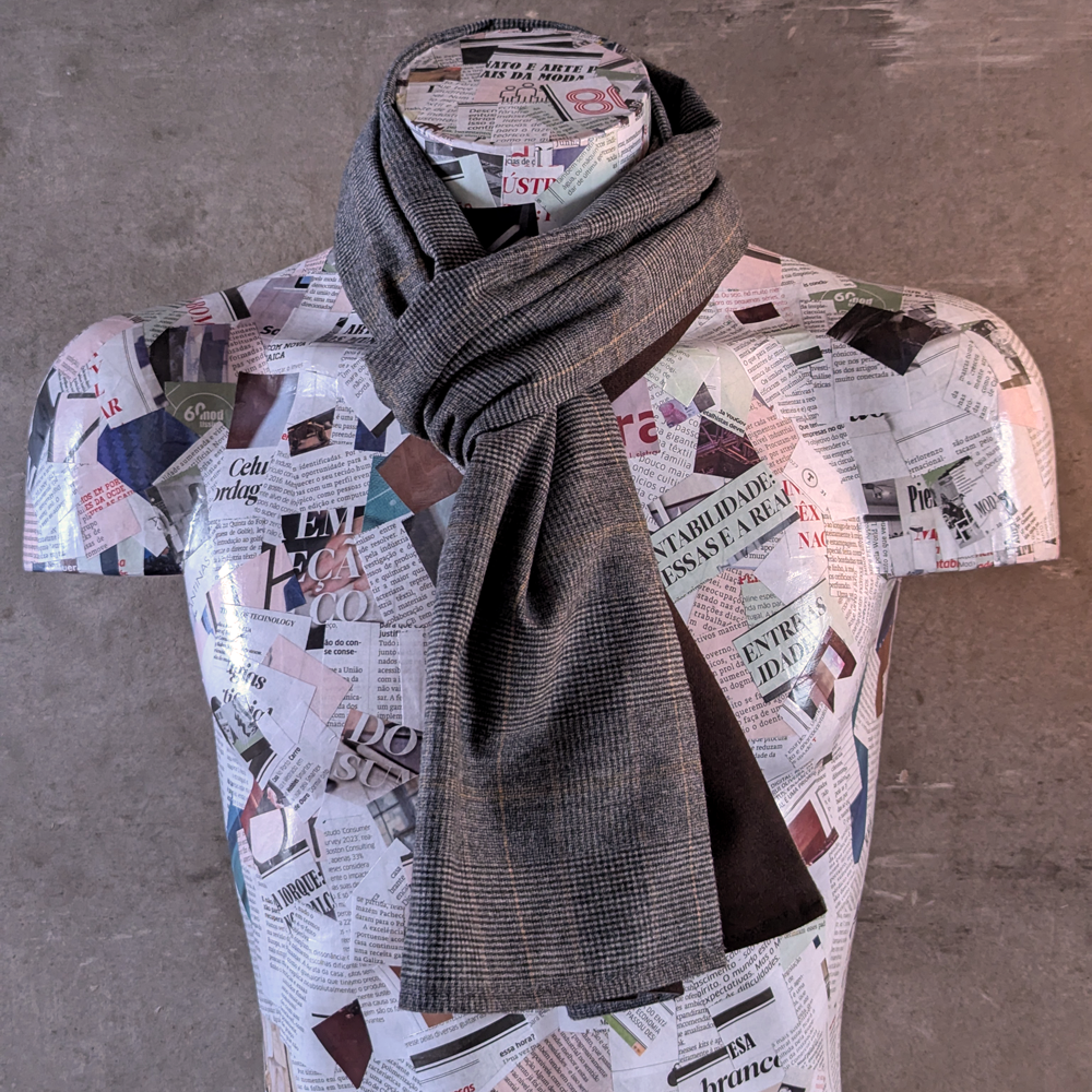 Glen Plaid and Plain Soft Wool Reversible Scarf (grey with golden stripe)