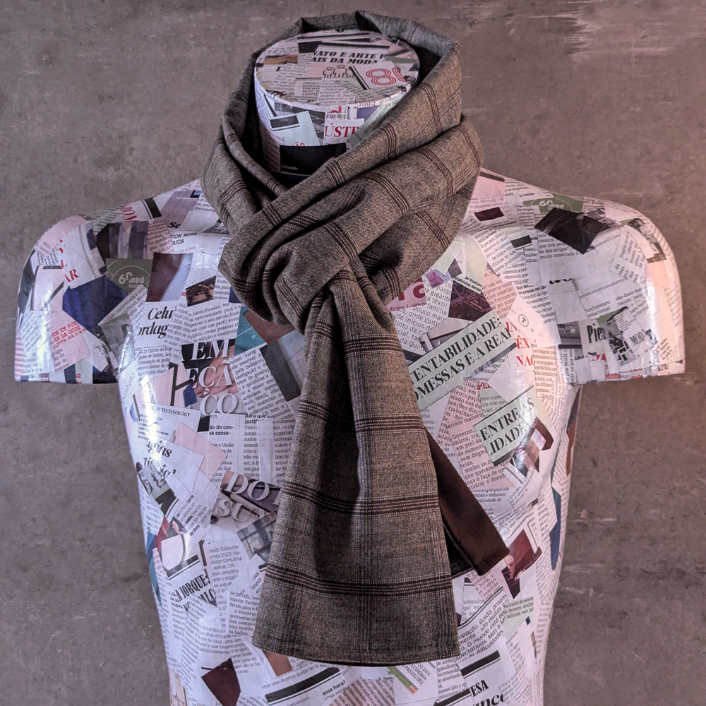 Glen Plaid and Plain Soft Wool Reversible Scarf (brown)