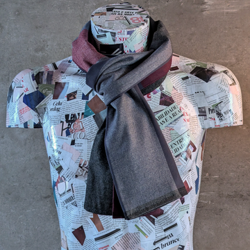 Tartan Preppy Soft Wool Reversible Scarf (blue and burgundy/grey)