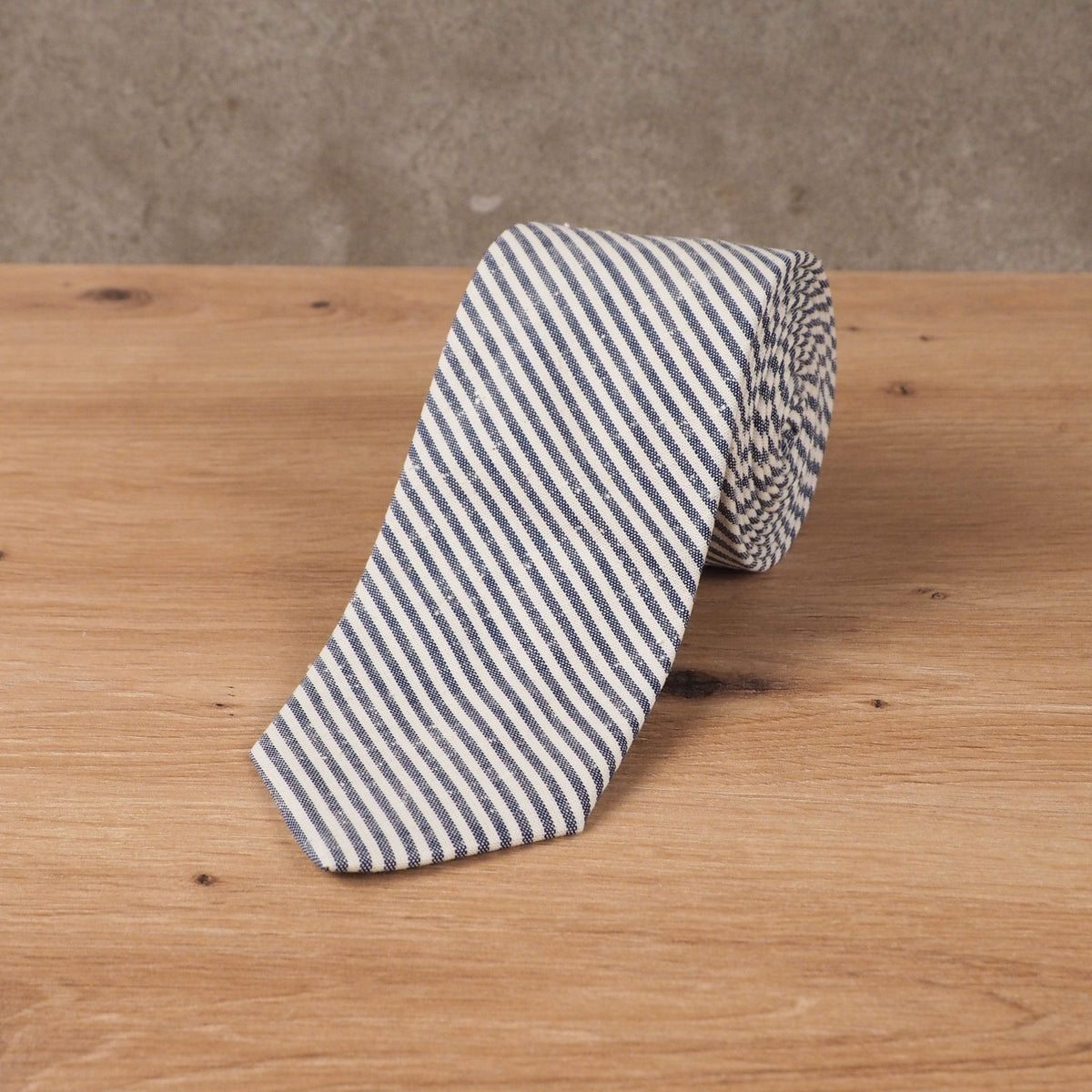Slim Striped Cotton Tie – Blue & White