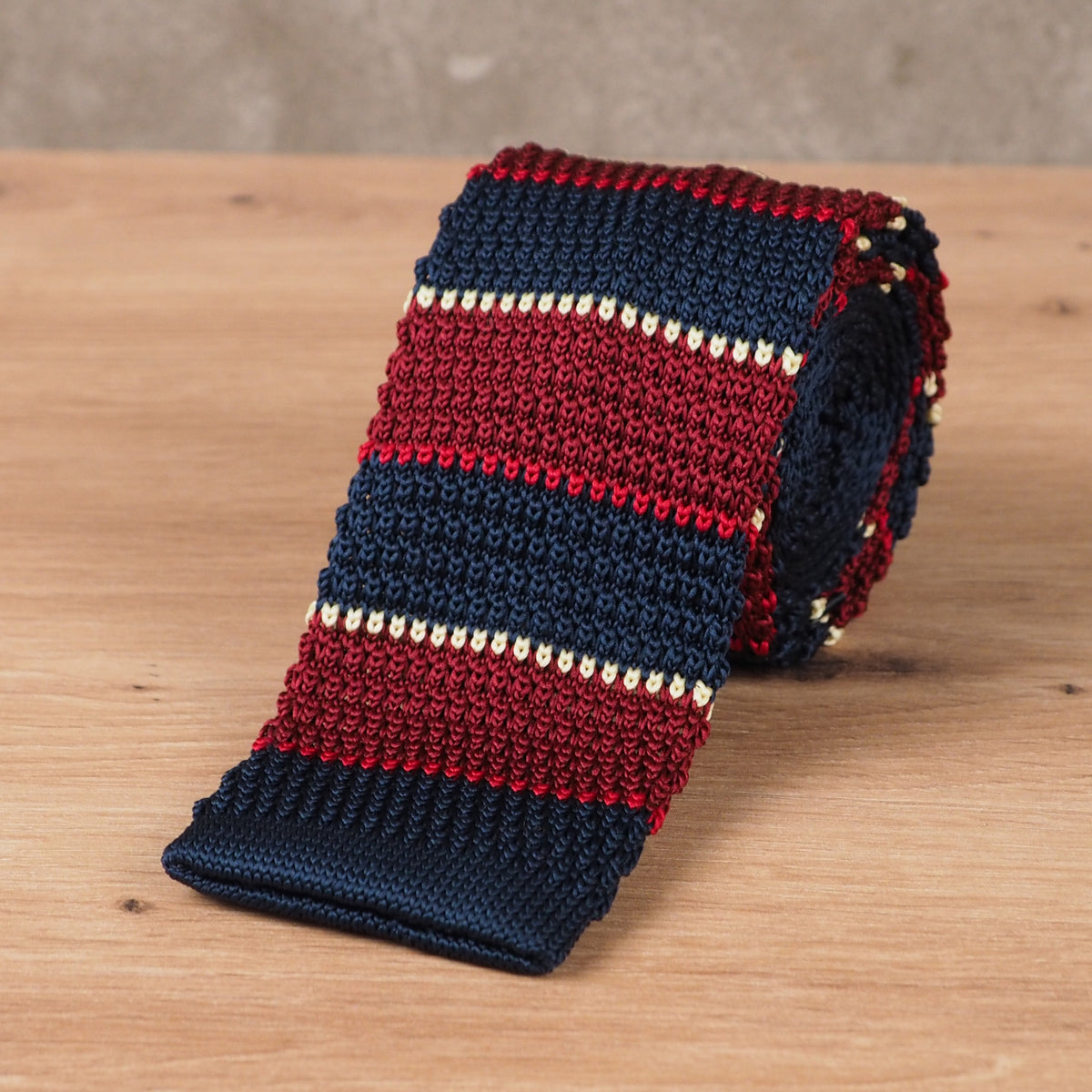 Preppy Striped Burgundy Knit Tie