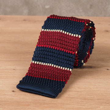 Preppy Striped Burgundy Knit Tie