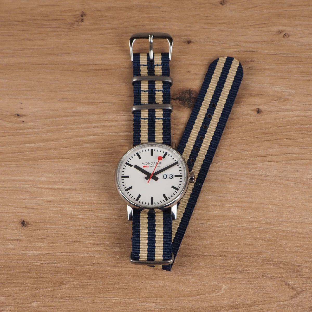 Blue and Beige Striped NATO Watch Band