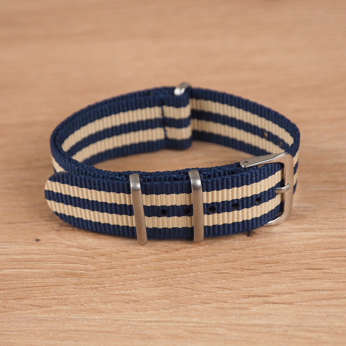 Blue and Beige Striped NATO Watch Band