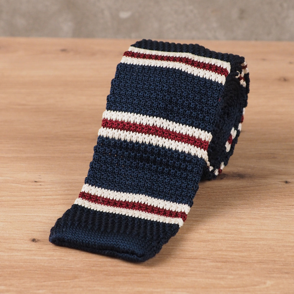 Preppy Striped Navy Blue Knit Tie