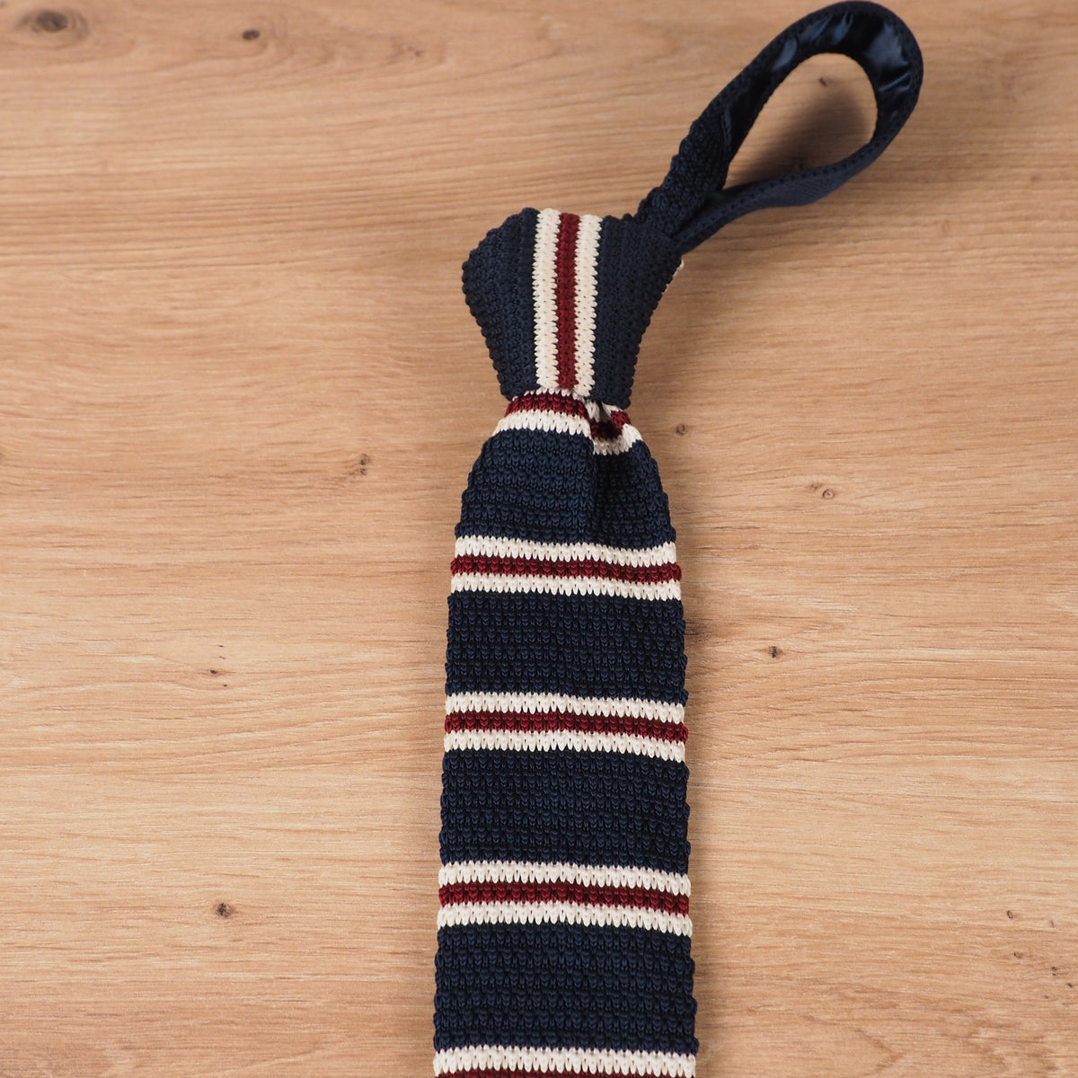 Preppy Striped Navy Blue Knit Tie