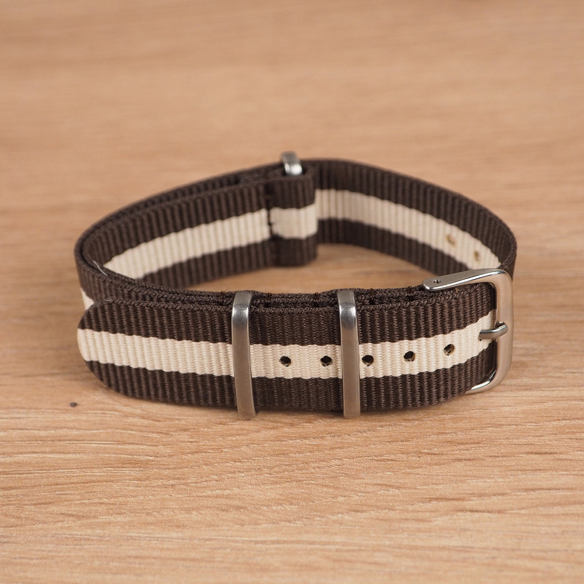 Dark Brown and Beige Striped NATO Watch Band