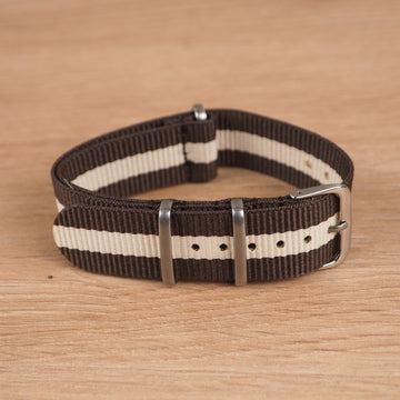 Dark Brown and Beige Striped NATO Watch Band
