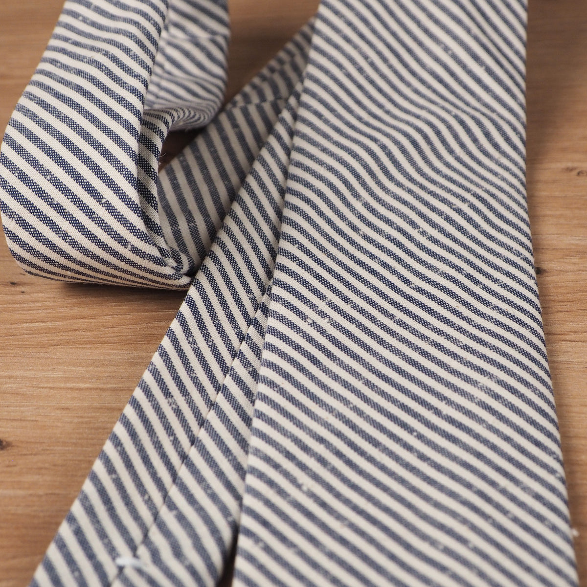 Slim Striped Cotton Tie – Blue & White