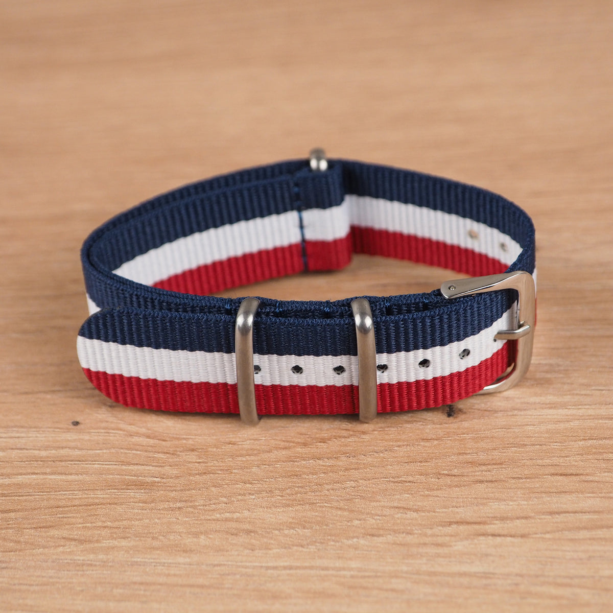 Navy Blue, White and Red Striped NATO Watch Band