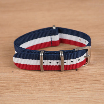 Navy Blue, White and Red Striped NATO Watch Band