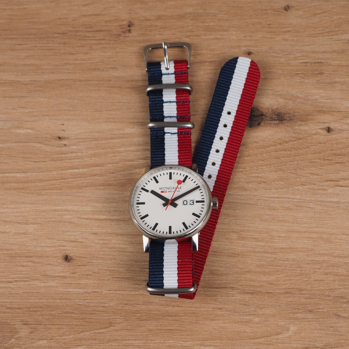 Navy Blue, White and Red Striped NATO Watch Band